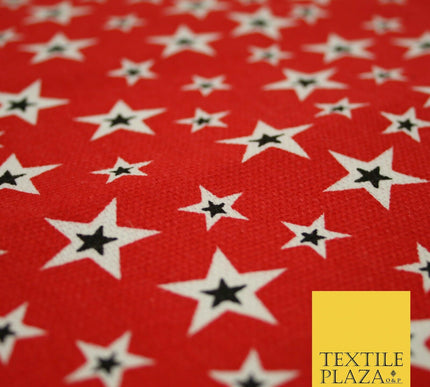 Red White Black Scattered Multi Stars Printed Cotton Canvas Fabric 58" Wide 4127