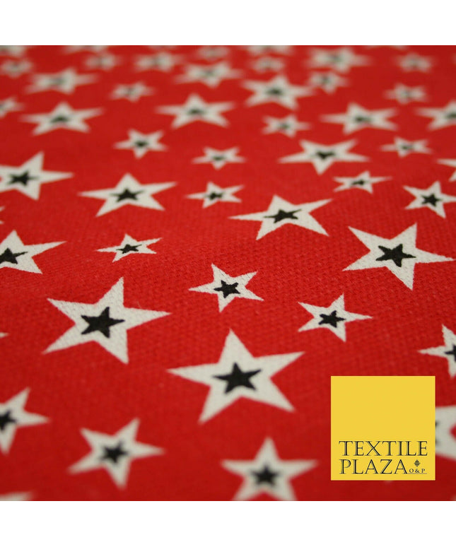 Red White Black Scattered Multi Stars Printed Cotton Canvas Fabric 58" Wide 4127