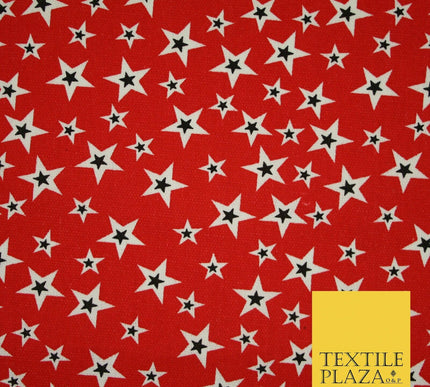 Red White Black Scattered Multi Stars Printed Cotton Canvas Fabric 58" Wide 4127