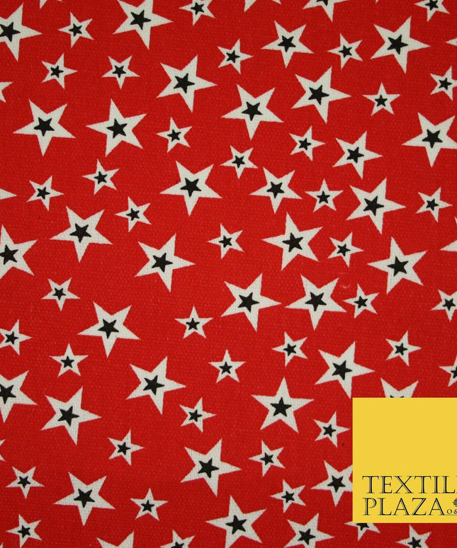 Red White Black Scattered Multi Stars Printed Cotton Canvas Fabric 58" Wide 4127