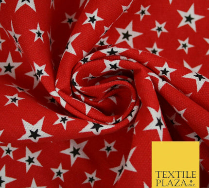 Red White Black Scattered Multi Stars Printed Cotton Canvas Fabric 58" Wide 4127