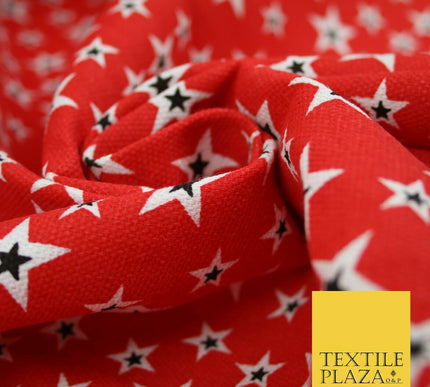 Red White Black Scattered Multi Stars Printed Cotton Canvas Fabric 58" Wide 4127