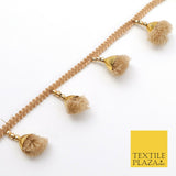 GOLD WHEAT Pom Pom Tassels Indian Woven Gold Trim Ribbon Border Lace Ethnic X255