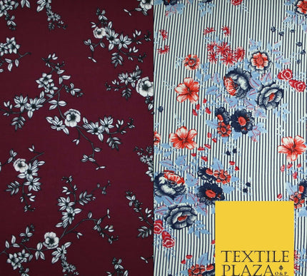 Floral Cluster Fine Stripe Printed Stretch Jersey Fabric Dress Craft 61" Wide