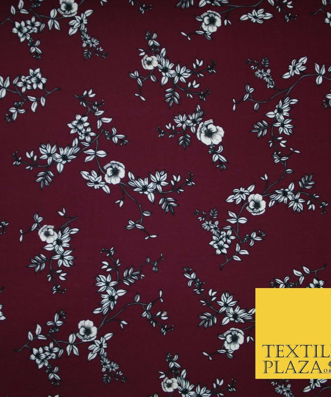 Floral Cluster Fine Stripe Printed Stretch Jersey Fabric Dress Craft 61" Wide
