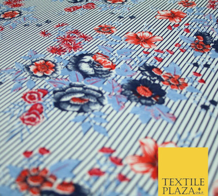 Floral Cluster Fine Stripe Printed Stretch Jersey Fabric Dress Craft 61" Wide