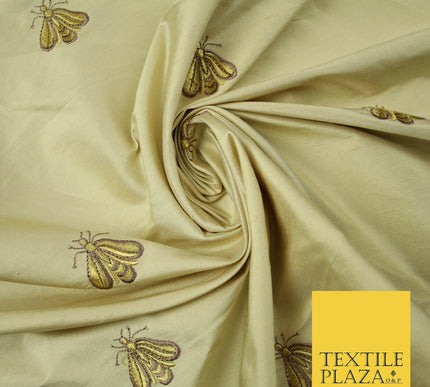Luxury GOLD Wasp Bees Fly Embroidered 100% PURE SILK Fabric Furnishing 48" 4550