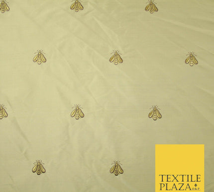 Luxury GOLD Wasp Bees Fly Embroidered 100% PURE SILK Fabric Furnishing 48" 4550