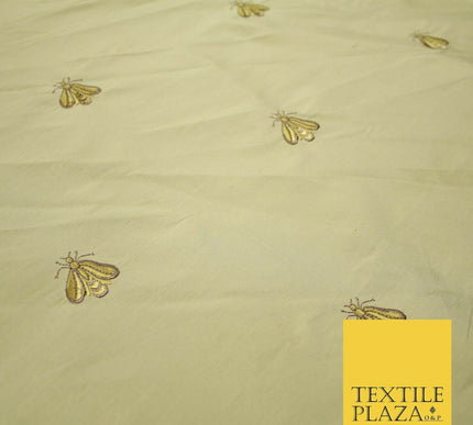 Luxury GOLD Wasp Bees Fly Embroidered 100% PURE SILK Fabric Furnishing 48" 4550