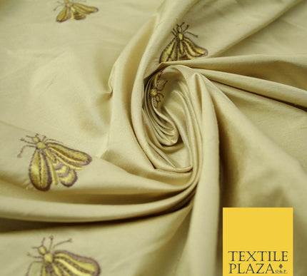 Luxury GOLD Wasp Bees Fly Embroidered 100% PURE SILK Fabric Furnishing 48" 4550