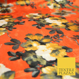 Coral Carrot Peach Vintage Floral Bunch Printed Soft Velvet Dress Fabric 4706