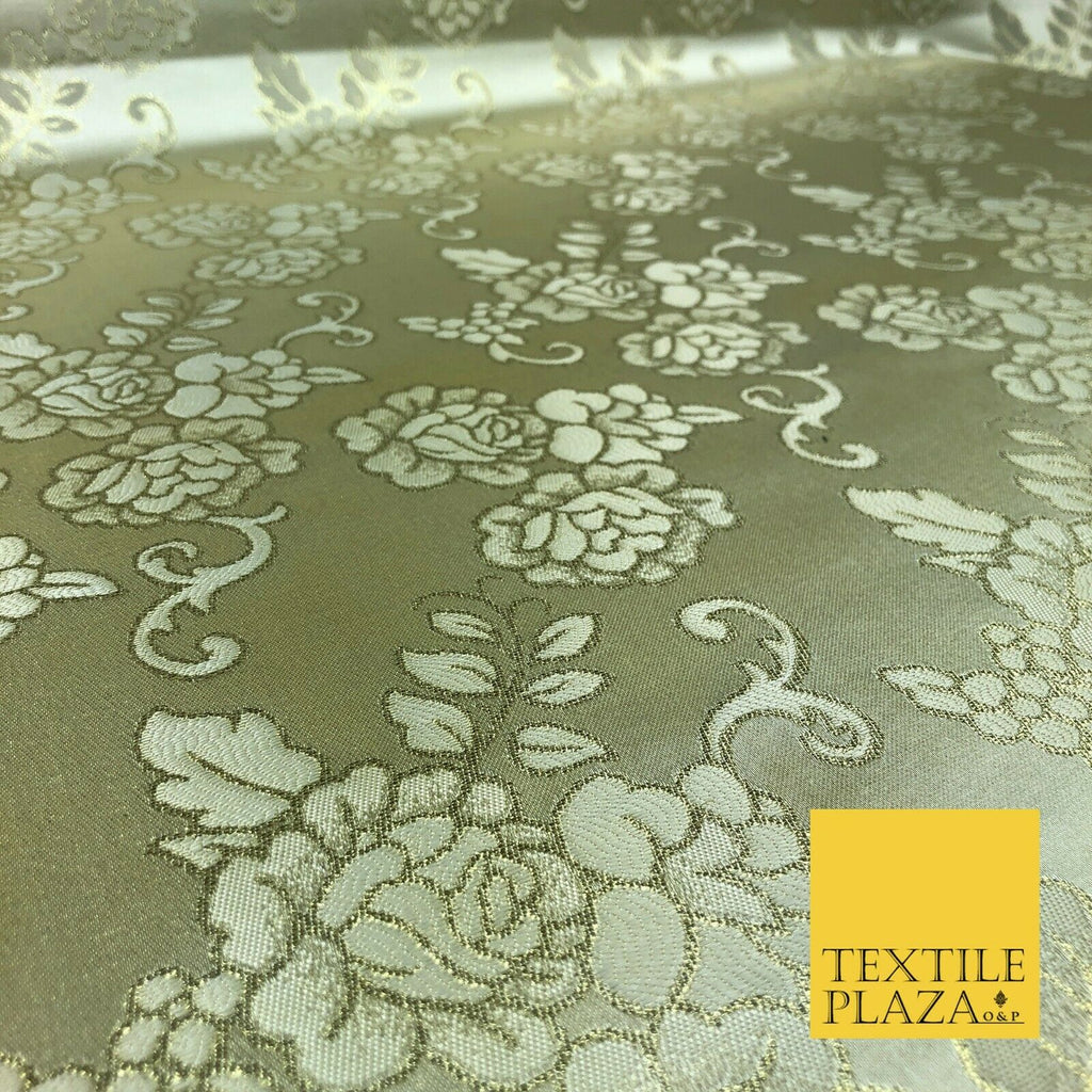 GOLD Ornamental Flower Ornate Rose Brocade Dress Fabric Metallic WovenFancy 1397