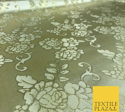 GOLD Ornamental Flower Ornate Rose Brocade Dress Fabric Metallic WovenFancy 1397