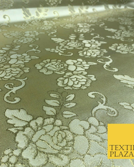 GOLD Ornamental Flower Ornate Rose Brocade Dress Fabric Metallic WovenFancy 1397