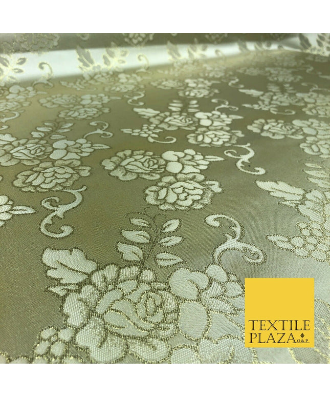 GOLD Ornamental Flower Ornate Rose Brocade Dress Fabric Metallic WovenFancy 1397