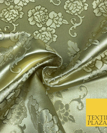 GOLD Ornamental Flower Ornate Rose Brocade Dress Fabric Metallic WovenFancy 1397