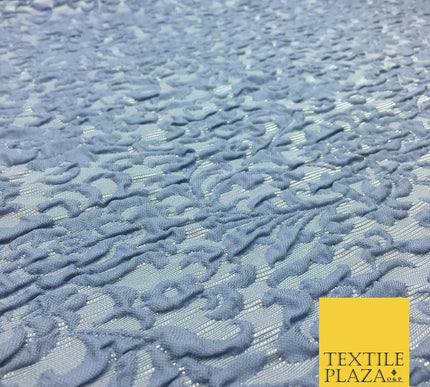 DUSTY BLUE Ornate Floral 3D Bubble Brocade Dress Fabric Metallic Fancy 1365