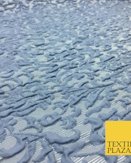 DUSTY BLUE Ornate Floral 3D Bubble Brocade Dress Fabric Metallic Fancy 1365