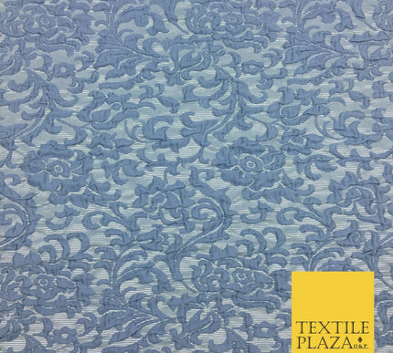 DUSTY BLUE Ornate Floral 3D Bubble Brocade Dress Fabric Metallic Fancy 1365