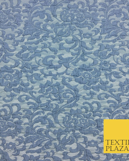 DUSTY BLUE Ornate Floral 3D Bubble Brocade Dress Fabric Metallic Fancy 1365