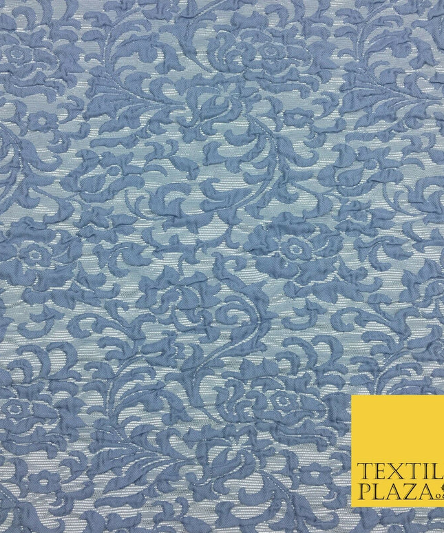 DUSTY BLUE Ornate Floral 3D Bubble Brocade Dress Fabric Metallic Fancy 1365