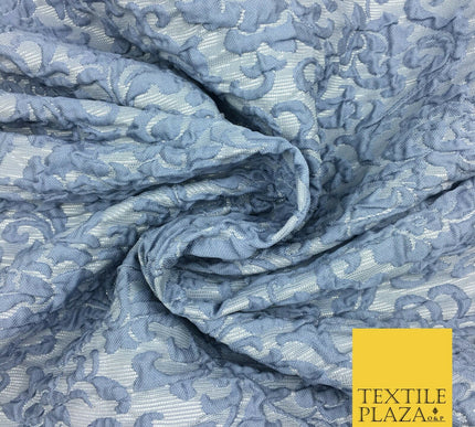 DUSTY BLUE Ornate Floral 3D Bubble Brocade Dress Fabric Metallic Fancy 1365