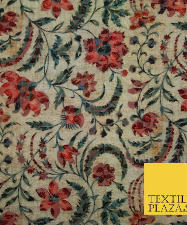 Floral Paisleys Lattice Embroidered 100% Cotton Lawn Print Fashion Fabric Craft