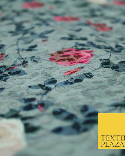 Floral Paisleys Lattice Embroidered 100% Cotton Lawn Print Fashion Fabric Craft