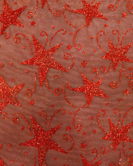 Glitter Star Organdi (Organza) Christmas Fabric 100% Nylon - RED RE50