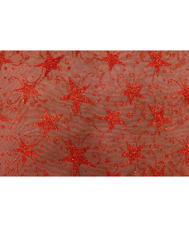 Glitter Star Organdi (Organza) Christmas Fabric 100% Nylon - RED RE50