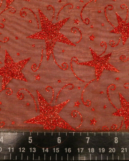 Glitter Star Organdi (Organza) Christmas Fabric 100% Nylon - RED RE50
