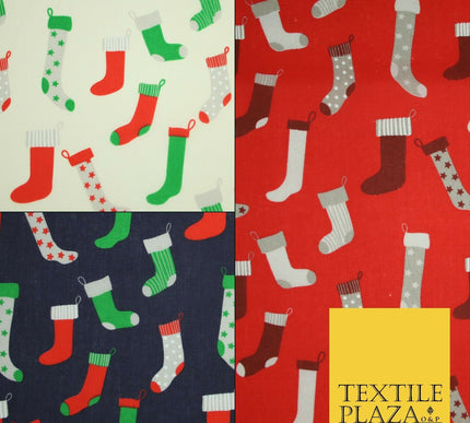Festive Christmas Stockings Socks Printed Poly Cotton Fabric Polycotton 45"