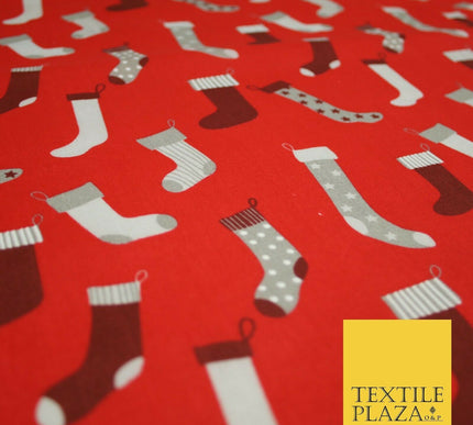 Festive Christmas Stockings Socks Printed Poly Cotton Fabric Polycotton 45"