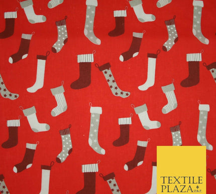 Festive Christmas Stockings Socks Printed Poly Cotton Fabric Polycotton 45"