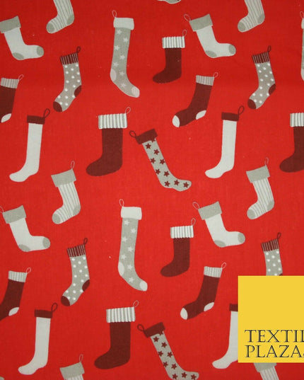 Festive Christmas Stockings Socks Printed Poly Cotton Fabric Polycotton 45"