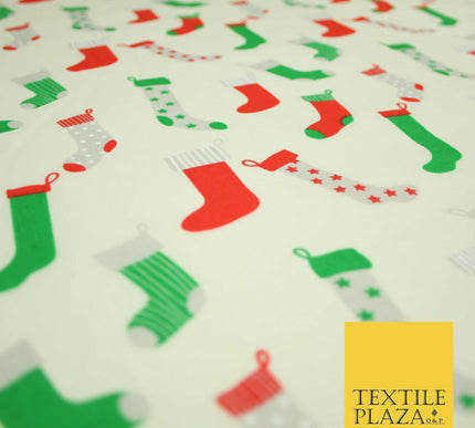 Festive Christmas Stockings Socks Printed Poly Cotton Fabric Polycotton 45"