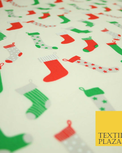 Festive Christmas Stockings Socks Printed Poly Cotton Fabric Polycotton 45"