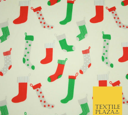 Festive Christmas Stockings Socks Printed Poly Cotton Fabric Polycotton 45"