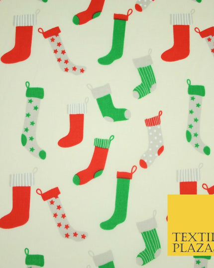 Festive Christmas Stockings Socks Printed Poly Cotton Fabric Polycotton 45"