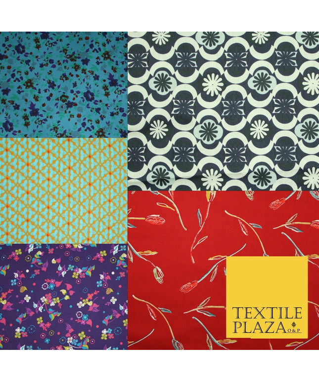 Floral Animal Abstract Printed Cotton Sateen Lawn Summer Dress Fabric Flower 58"