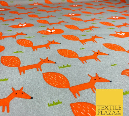 Grey Orange Sleeping Fox 100% COTTON CANVAS Printed Fabric Craft 58" 1708