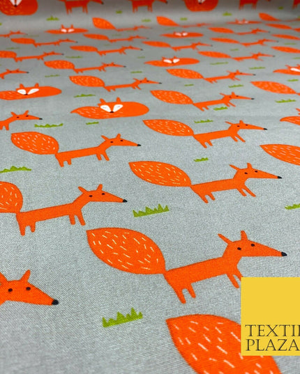 Grey Orange Sleeping Fox 100% COTTON CANVAS Printed Fabric Craft 58" 1708