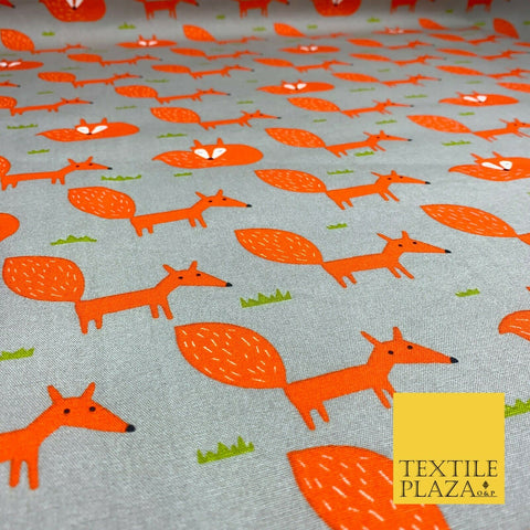 Grey Orange Sleeping Fox 100% COTTON CANVAS Printed Fabric Craft 58" 1708