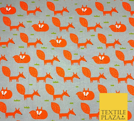 Grey Orange Sleeping Fox 100% COTTON CANVAS Printed Fabric Craft 58" 1708