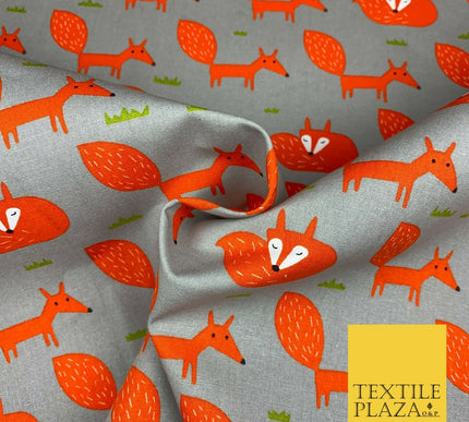 Grey Orange Sleeping Fox 100% COTTON CANVAS Printed Fabric Craft 58" 1708