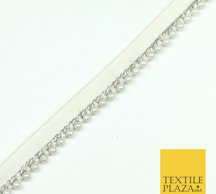 White Silver Pearl Beaded Trimming Border Ribbon Ethnic Gota Edging X304