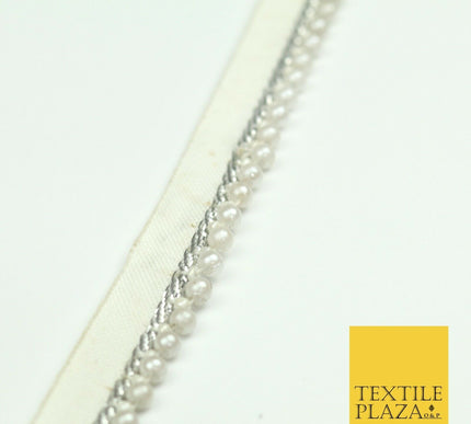 White Silver Pearl Beaded Trimming Border Ribbon Ethnic Gota Edging X304