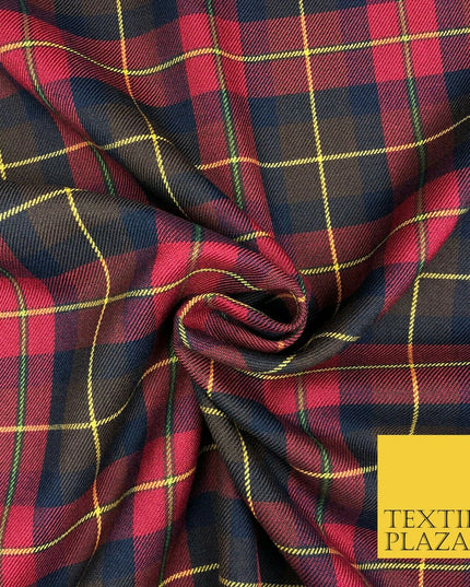 RED NAVY Check Tartan Plaid Polyester Viscose Fabric 58" Craft Dress 1291