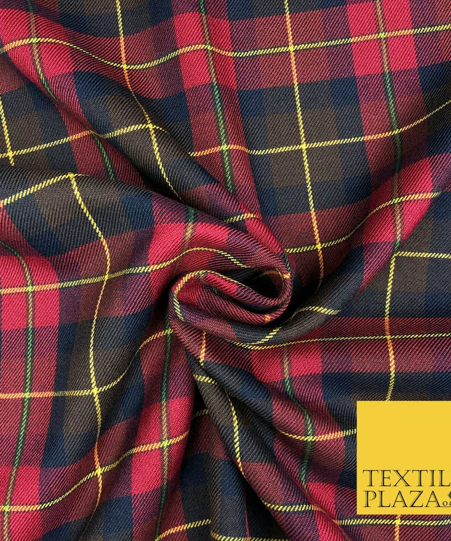 RED NAVY Check Tartan Plaid Polyester Viscose Fabric 58" Craft Dress 1291