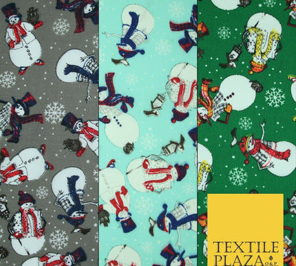 Winter Festive Snowman Snow Christmas Printed Poly Cotton Fabric Polycotton 45"